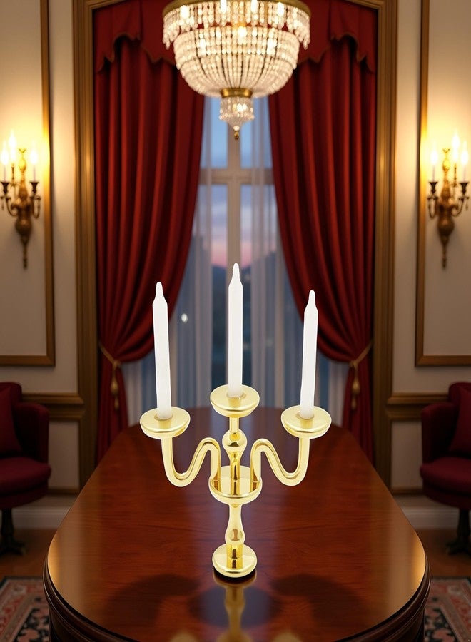 Jizlan Gold 1/12 Miniature Candlestick Candelabra with Candles Dollhouse Accessories, 3-arms - Image 5